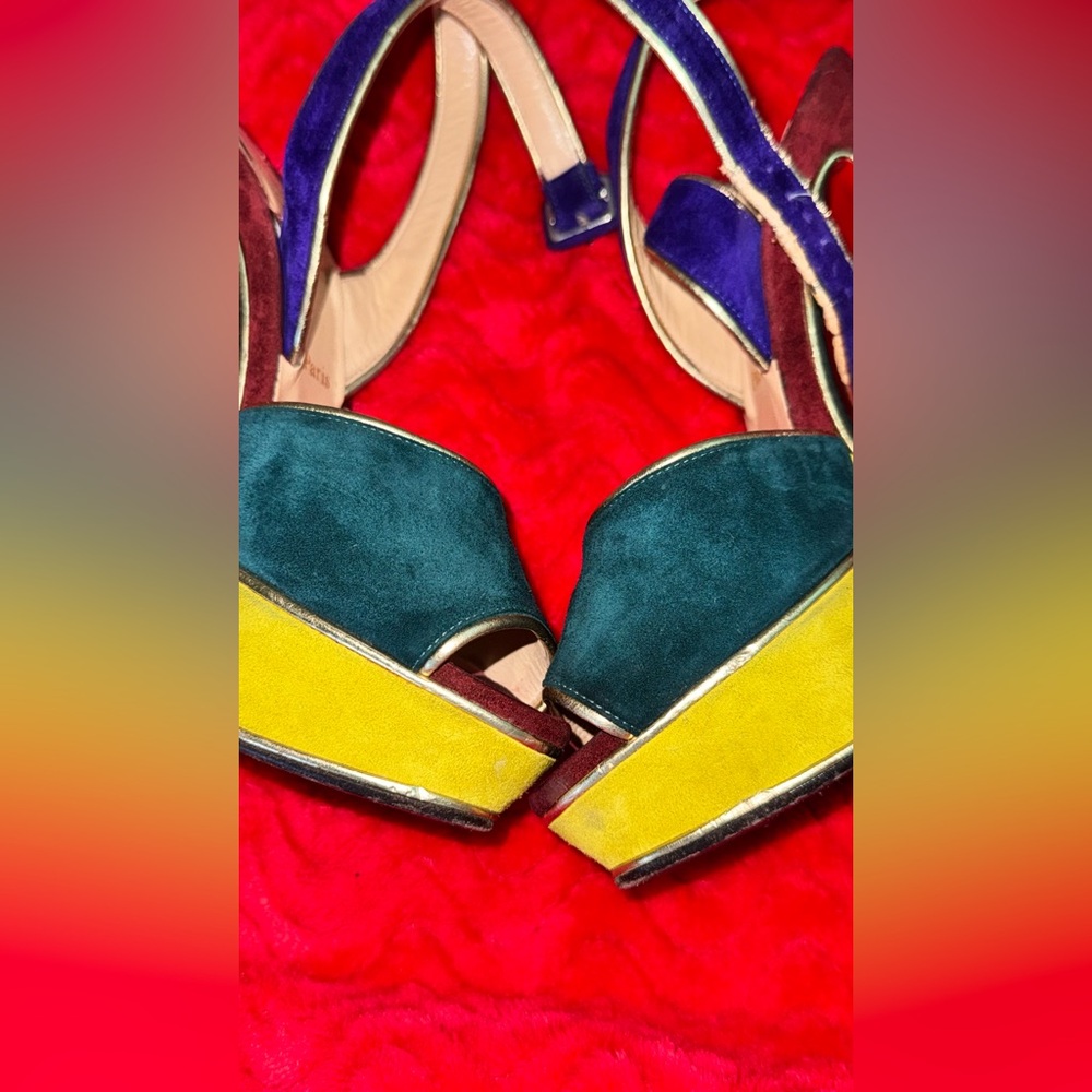 Christian Louboutin Multicolor Suede Platform Heels - Picture 10 of 10